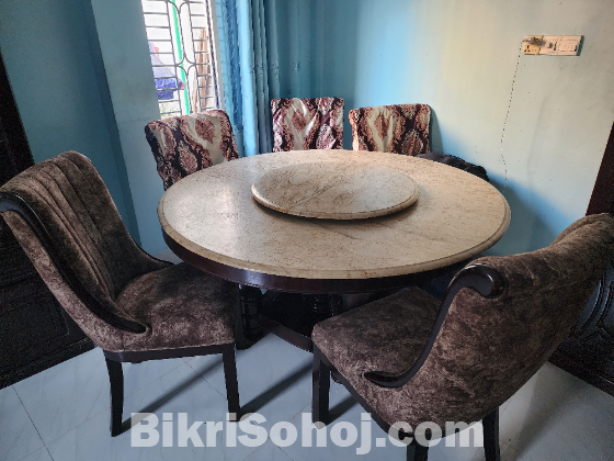 Six Chairs Modern Round Dining Table with 20mm Stone Top